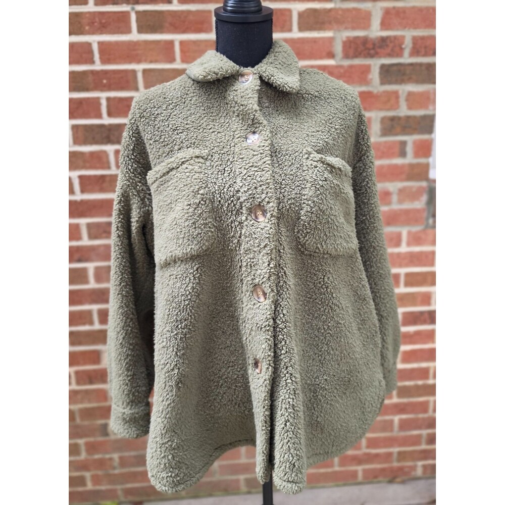 Maurices Womens 2X Sage Sherpa Shacket Button Front Large